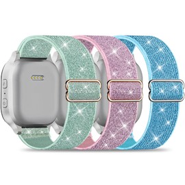 Folavii 3 Pack Stretchy Nylon Compatible Watch Band, 20mm Solo Loop Soft Strap for Small Wrist, Black, Pink, Blue, 4.7-7.5 inches