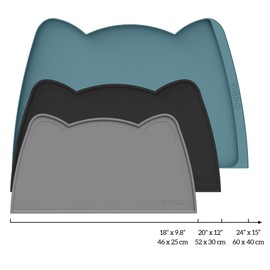 OHMO - Cat Food Mat, Silicone Pet Feeding Mat for Floor Non-Skid Waterproof Dog Water Bowl Tray, Easy to Clean Pet Placemat (Dark Grey, 18 * 9.8'')