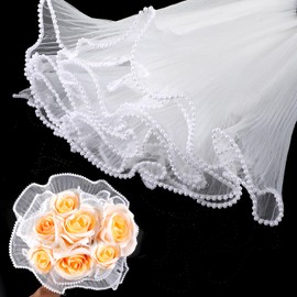 YUXIANLB Bouquet Wrapping Paper 4 Yards Floral Wrapping Paper White Floral Paper Wrinkled Translucent Bouquet Accessories Supplies Pearl Edge Waterproof Flower Wrap Mesh Paper For Florist Gift Package