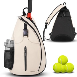 Ytonet Bolsa de Tenis, Mochila Padel Resistente al Agua Raquetero, Cruzada Mochila Tennis Bag para Hombres y Mujeres, para Raquetas Bádminton, Pickleball, Pelotas y Otros Accesorios Deportivos (beige)