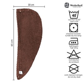 WerderBach® Hair Turban Quick-Drying 100% Cotton Set of 2 with 2 Buttons Including 4 Hair Bands Comb Women's Towel for Head and Long Hair Absorbent Super Absorbent Children's Products Towel (Brown)