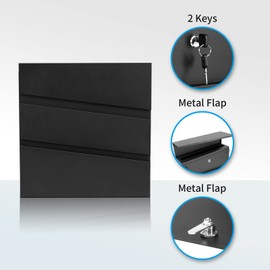 YOOBOX Wall-Mount Mailbox with Lock and Keys, Security Key Drop Box for House Outside, Locking Postbox, Steel Metal Rust-Proof Mail Box, 11.02 x 11.02 x 4.33 Inch, Black, MD002