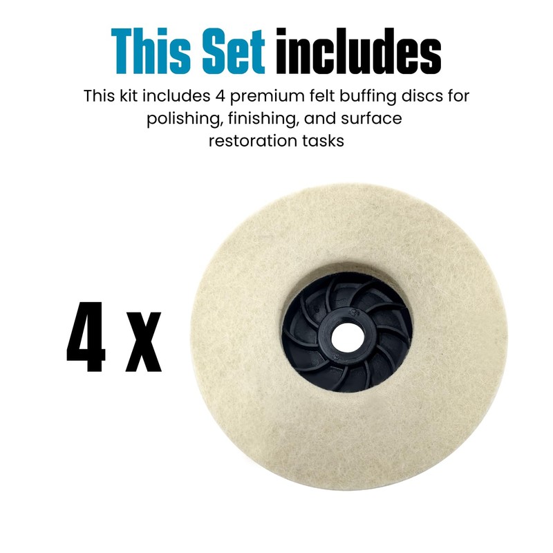 LINE10 Tools 4pk Felt Buffing Disc 4-1/2 inch with 5/8-11