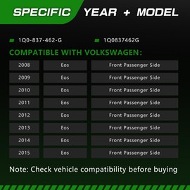 Power Window Regulator Compatible with Volkswagen Eos 2008 2009 2010 2011 2012 2013 2014 2015,Front Passenger Side,Replace # 1Q0-837-462-G 1Q0837462G