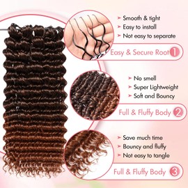 Feather Deep Wave Crochet Hair 16" Ombre Dark Brown 100Strands 180g
