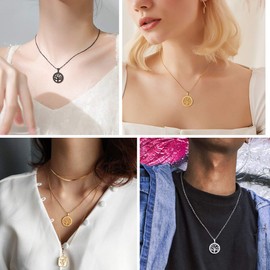 FOCALOOK Women's Necklace Stainless Steel Tree of Life Pendant with 55 cm Rolo Chain Yggdrasil World Tree for Women Girls with Gift Box, Stainless Steel