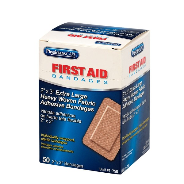 First Aid Only 1-750 2" x 3" Heavy Woven XL Bandages, 50 Per Box, Package may vary