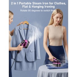 Travel Garment Steamer for Clothes with LED Display, 1200W Portable Handheld Steamer ＆ Iron 2 In 1, 10s Fast Heat Up, Large Ceramic Heat Panel, All-Fabric Quick Wrinkle Remover