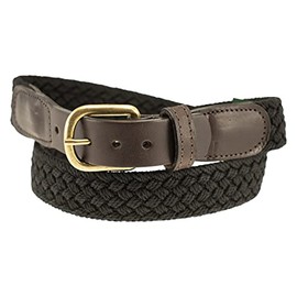 Thomas Bates Orlando Braided Cotton Leather Tab Belt (Black, 38)