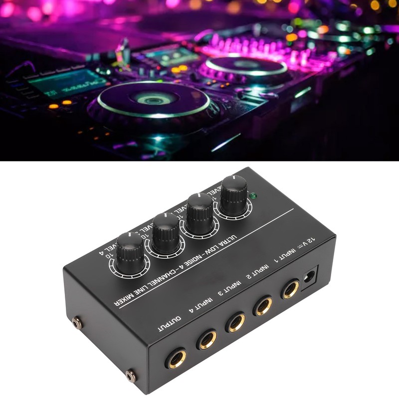 4 Channel Line Mixer Stereo Compact Low Noise Adjustable Volume