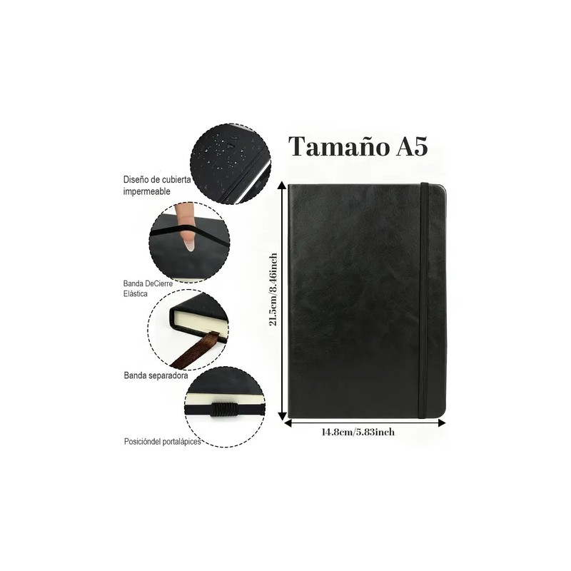 5pcs Libreta A5 Pasta Dura Escolar Oficina 5 Bolígrafos