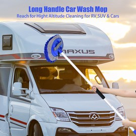 62" Car Wash Brush with Long Handle and Car Wash Brush Microfiber Car Cleaning Brush Kit for Car RV Truck Cleaning 1 Chenille Scratch-Free Replacement Head with Aluminum Alloy Pole (Blue)