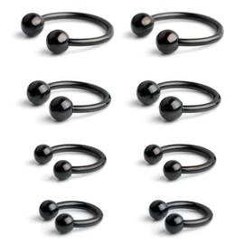 Ruifan 8PCS 14G Horseshoe Nipple Nose Eyebrow Helix Tragus Cartilage Septum Navel Belly Piercing Ring 8mm 10mm 12mm 14mm - Black