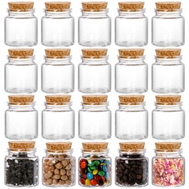 Dicunoy 20 PCS Glass Favor Jars with Cork Lids, 2 OZ Mini Round Vials Bottles, Small Cute Spice Containers for Tea, Jelly, Candy, Dried Flowers, Wedding Party Favors, DIY Crafts