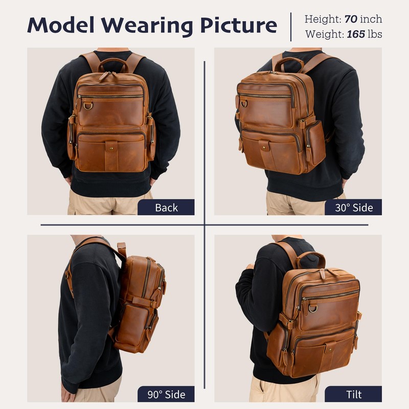 Miracttld Leather Backpack for Men 15.6" Laptop Backpack 100% Madagascar