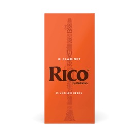 D'Addario Rico by D'Addario Bb Clarinet Reeds - Thinner Vamp Cut & Unfiled for Ease of Play, Traditional Blank for Clear Sound - Clarinet Reeds 2 Strength, 25-Pack