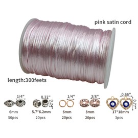 PAMIR TONG PAMIR TONG 2.5mm Pink Poly Satin String 300 feet Satin Rattail Silk Cord for Kumihimo, Braided Bracelets, Pendants Necklace, Macrame Craft, Keychains Lanyards, Drawn String Bags #370