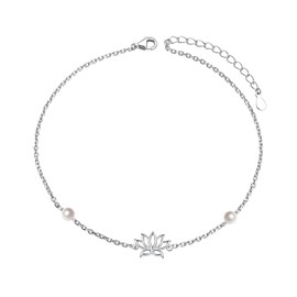 JZMSJF Anklets for Women S925 Sterling Silver Adjustable Beach Foot Ankle Bracelet Jewelry Gifts (Lotus)