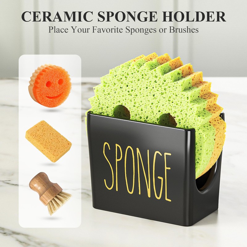 Cisily Kitchen Soap Dispenser Set Comes with Ceramics Sponge Holder,