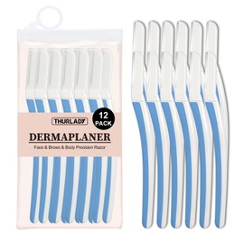THURLADY Face Razors for Women Dermaplaning, Dermaplane Razor for Women Face, Eyebrow & Facial Razors, Peach Fuzz Remover, Gentle Exfoliating Microblades, for Sensitive Skin (Pack of 12, Aegean Frost)