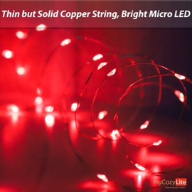 myCozyLite LED Fairy String Lights, Thin Copper Wire, 50 Bright Mini LED Red Lights, Waterproof, Battery Powered, 16Ft/5M, 2 Pack