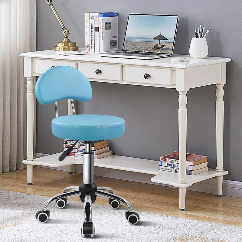 KKTONER Rolling Stool with Mid Back Height Adjustable Chair PU