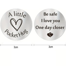 YFelomatric Pocket Hug Stainless Steel Lucky Coin, Token Long Distance Relationship Keepsake, Inspirational Gift with PU Leather Keyring for Family, Friends, Daughter, Son, silver, M