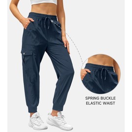 Women's Joggers with Pockets Drawstring, Lightweight Quick Dry Cargo Athletic Pants for Hiking Jogging Navy