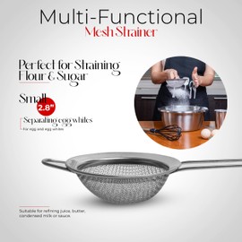 Kitchenitte 2.8 Inches Stainless Steel Strainers - 2.8 Inches Extra Fine Mesh Strainers for Kitchen - Ultra Durable Sieve, Kitchen Strainer Set for Sifting, Straining, Draining