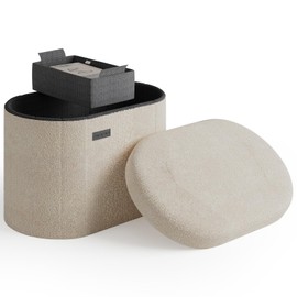 StorageBud Round Ottoman with Storage for Living Room, 18 Inch Storage Ottoman, Small Ottoman Foot Rest, Boucle Foot Stool Ottoman Max 330lbs, Beige Ottoman