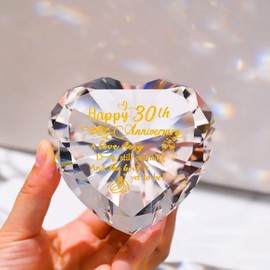 30th Wedding Anniversary Heart Gifts for Wife Couple, Crystal Romantic Diamond Keepsake Etched Happy 30 Years of Marriage Unique Presents for Her Him Home Ornament