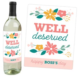 Big Dot of Happiness Female Best Boss Ever - Women Boss's Day Decorations for Women - Wine Bottle Label Stickers - Set of 4