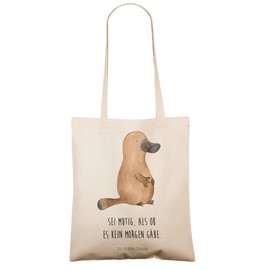 Mr. & Mrs. Panda Carrying Bag Platypus Courage - Gift, Holiday, Shopper, World Travel, Sea, Shopping Bag, Sea Animals, Work, Jute Bag, Beach Bag, Cloth Bag, Bag Bag, Restart, White, Hand Drawn