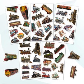 50 Pack Pcs Vintage Train Stickers for Water Bottles Waterproof Vinyl Laptop Luggage Scrapbooking Transportation Sticker Packs Bulk Set Teens Adults Boys Aesthetic Small Decals