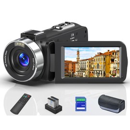 GTYOLOR 8K Video Camera Camcorder, 64MP IR Night Vision Vlogging Camera,18X Zoom 3.0“ LCD Flip Touch Screen for YouTube with WiFi, 64G SD Card, Remote Control, 4500mAh Battery and Mic