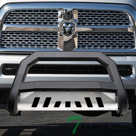 Matte Black AVT Style Bull Bar Brush Push Front Bumper Grill Grille Guard With Aluminum Skid Plate Compatible With 10-18 Dodge Ram 2500/3500