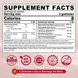 Maca Root Filled Gummies 2000mg for Women Men | Sugar Free | Organic Black, Red, Yellow Maca Root Supplement Gummy Chews with Ashwagandha Ginseng & Zinc | Vegan, Non-GMO, Grapefruit Flavor, 60 Count