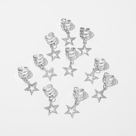 20Pcs Hollow Star Hair Clips | Silver Hair Jewelry Rings & Cuffs for Braids, Dreadlocks | Boho Hair Accessories for Women | Festival Braiding Beads Ch