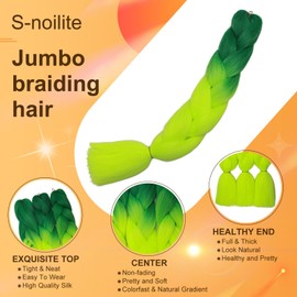 Ombre 4 Tones Braiding Hair Extensions Jumbo Braids Hair Extension Jumbo Braiding for Twist Braiding 24",1 Bundles - Dark Green to Yellow Green