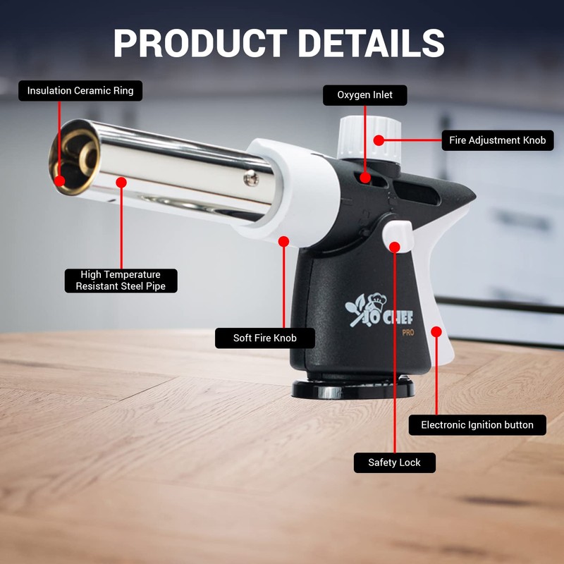 Jo Chef Pro Butane Torch Lighter, Cooking Torch - Refillable