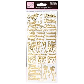 Anitas Outline Stickers, Wedding Anniversary, Gold on White, For Scrapbooking, Card Making, Kids Play, Homework, Art, Craft, Embelish, Decorative, Paper, Card, Glass, Metal, Plastic, Foam
