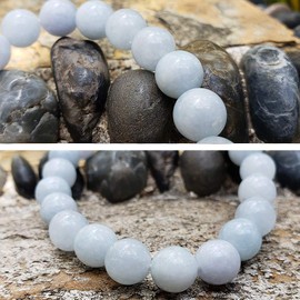 Chengmu Pulsera elástica de calcedonia de aguamarina de 8 mm para mujer, cuentas redondas naturales hechas a mano, piedras semipreciosas para pulsera de cuentas elásticas de cristal de 7.5 pulgadas