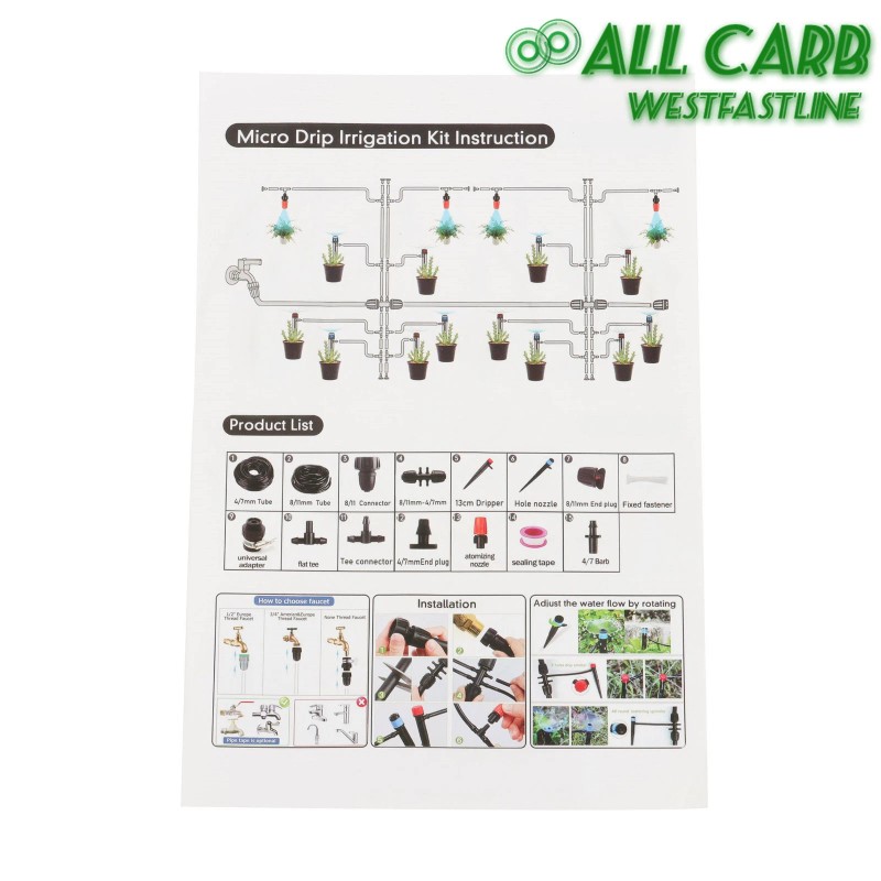 ALL-CARB 226FT Micro Drip Irrigation Kit Automatic Watering System Adjustable