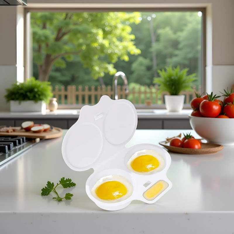 White Egg Poacher, Microwave Egg Boiler Poacher, 2 Cavity Nonstick