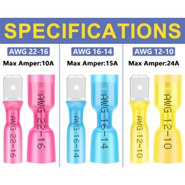 haisstronica 200PCS Blue Heat Shrink Spade Connectors,AWG 16-14 Heat Shrink Spade Terminlas Kit, Speaker Wire Connector, Male and Female Electrical Quick Disconnect Wire Connectors