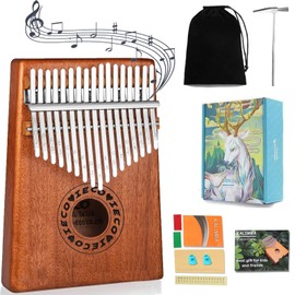 Kalimba Beginner Set 17 Keys Finger Piano Portable with Mbria Song Book and Tuning Hammer, Music Gift for Adults and Kids Beginners