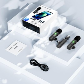 AMASDA AMASDA 2 Pack Wireless Lavalier Microphone for iPhone, iOS and Android Phone, Lapel Mic Noise Reduction Plug-Play Mini Microphone for Video Recording, Interview, Podcast, Vlog, Tiktok, YouTube, Gift