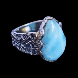 Ravishing Impressions Ovaler Larimar-Edelsteinring im Western-Stil aus 925er Sterlingsilber, böhmischer Schmuck für Sie, Ihre Frau oder Ihre Mutter 52 (16.6)