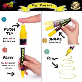 Chalk Markers by Vaci, Pack of 8 + Chalkboard Tape, Christmas Drawing Stencils and 16 Labels, Liquid Chalkboard Neon Pens, Signs, Windows, Blackboard, Bullet or Chisel Reversible Tips