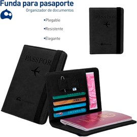 Bluelander Porta Pasaporte, con Protección RFID, Porta Pasaporte y Visa, Cuero de PU de Alta Calidad, Tamaño de 15 x 20.5 cm, Espacio para Tarjetas y Boletos, Pasaporte Funda (Negro)